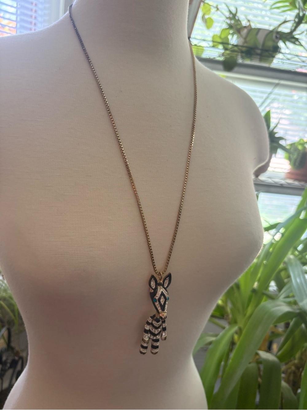 Betsy Johnson Gold-Tone Zebra Pendant Necklace with Black and White Enamel